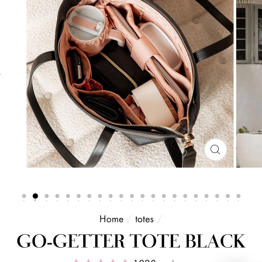 Poppy & Peonies Black Leather Tote with Minimalist Design - Picture 6 of 16